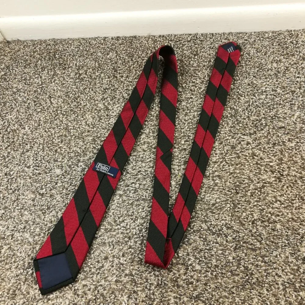 Vintage Polo Ralph Lauren Neck Tie Silk Skinny Repp Striped Red 55.75L Italy